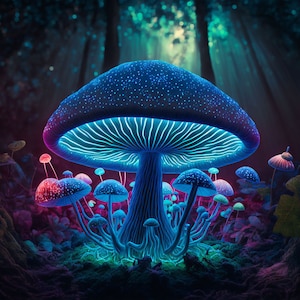 Magic Mushroom UV Tapestry: Psychedelic Neon Blacklight Wall Hanging