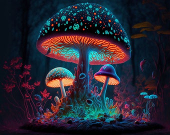 Psychedelic Mushroom UV tapestry, Blacklight Reactive Wall Hanging, Neon Backdrop, Party Decor, Festival Decor, Trippy UV Reactive Rave Art