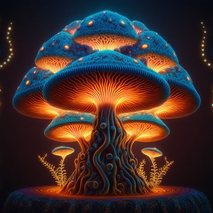 Magic Mushroom UV Tapestry: Psychedelic Blacklight Reactive Wall Art