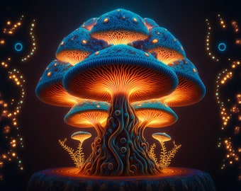 Magic Mushroom UV tapestry, Blacklight Reactive Wall Hanging, UV Backdrop, Party Decor, Festival Decor, Trippy Psychedelic Glow Wall Art