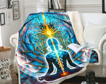 Chakra Throw Blanket | Meditation Fleece Blanket | Galactic Body