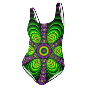 Psychedelic One-Piece Swimsuit: Trippy Rave Festival Fashion