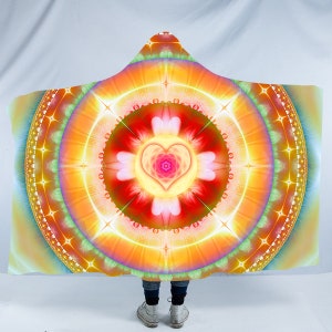 Manta con capucha Chakra del Corazón: Manta de forro polar sherpa para usar