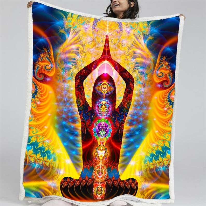 Chakras Throw Blanket Meditation Fleece Blanket Cosmic Etsy