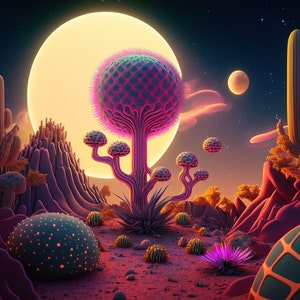 Cactus Visionary Art Tapestry: Psychedelic UV Blacklight Wall Hanging