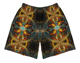 Pantalones cortos Rave para hombre Pumayana: traje de festival EDM, diseño trippy