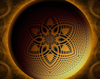 Solar Moon Sacred Geometry Wall Hanging, Mandala Tapestry, Spiritual Flower of Life Visionary Trippy Art for Meditation room, Yoga studio