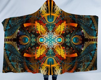 Masa Hooded Sherpa Fleece Blanket: Festival Meditation Blanket