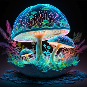 Pilz UV Wandbehang, Schwarzlicht Reaktiv, UV Hintergrund, Party Dekor, Festival Dekor, Trippy Psychedelic Neon Wandbehang