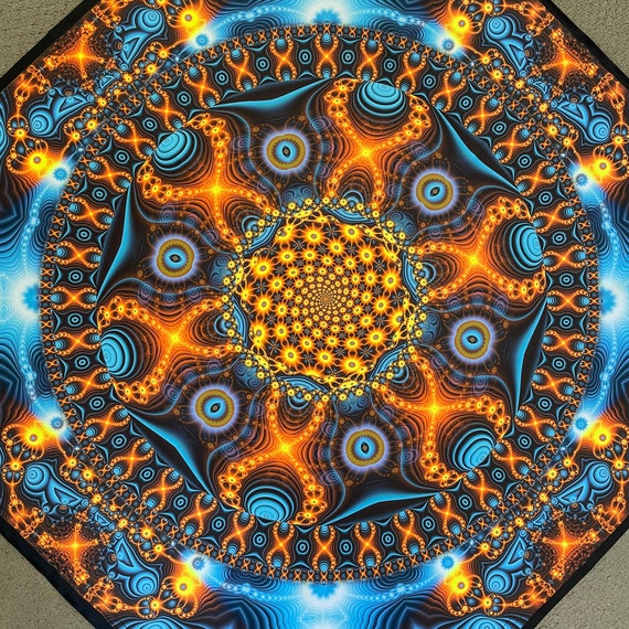 UV Blacklight Reactive Tapestry: Psychedelic Shamanic Art, Rave Decor