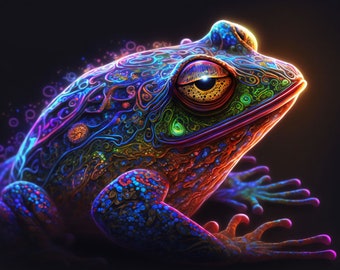 Trippy Toad Frog UV tapestry, Blacklight Reactive Wall Hanging, Neon Backdrop, DMT Art, Visionary Tapestry, Psychedelic UV Reactive Art