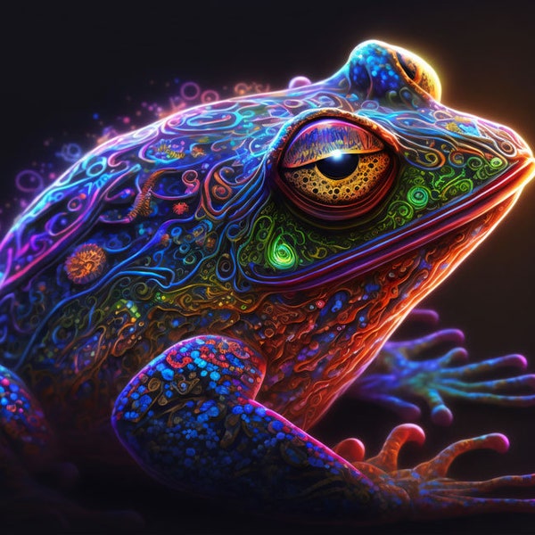 Trippy Toad Frog UV tapestry, Blacklight Reactive Wall Hanging, Neon Backdrop, DMT Art, Visionary Tapestry, Psychedelic UV Reactive Art