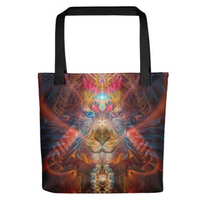 Shamans Dream Tote Bag: Psychedelic Lion Art, Spacious Shopper