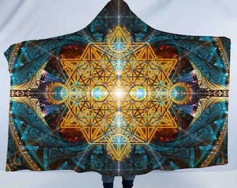 Manta con capucha de sherpa de geometría sagrada: arte para llevar en festivales