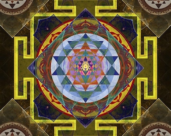 Sri Yantra Tapestry: Sacred Geometry Wall Hanging, Yoga Decor