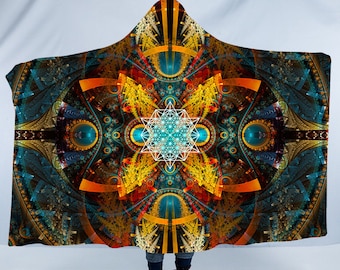 Manta sherpa con capucha de geometría sagrada: arte para llevar en festivales