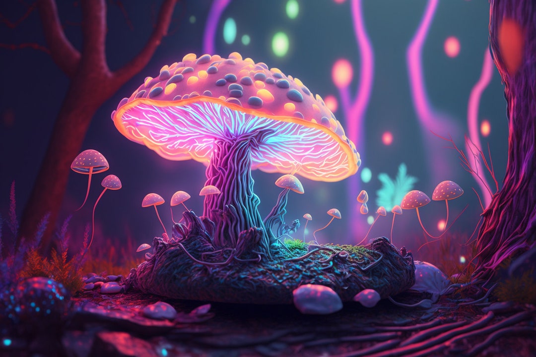 Magic Mushroom UV Tapestry, Blacklight Reactive Wall Hanging, Neon ...