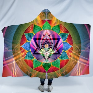 Manta con capucha Chakra del Corazón: Manta de forro polar sherpa para usar