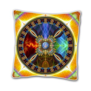 Shamanic Wheel of Life Cushion Cover: Visionary Art Pillow (18x18 Inch)