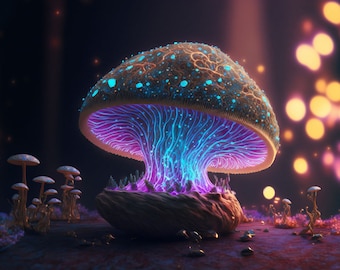 Trippy Mushroom UV tapestry, Blacklight Reactive Wall Hanging, UV Backdrop, Festival Psy Decor, Trippy Art, Psytrance Shamanic UV Glow Art