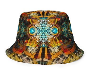 Sacred Geometry Reversible Bucket Hat: Rave Festival Clothing