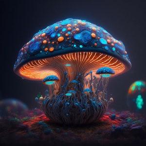 Psychedelic Mushroom UV Tapestry: Trippy Neon Blacklight Wall Art