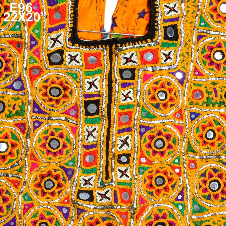 Vintage Big Banjara Neck Yoke Hand Embroidered Applique Patch Sewing Textile Beautiful Fabric For Vintage Lover E96