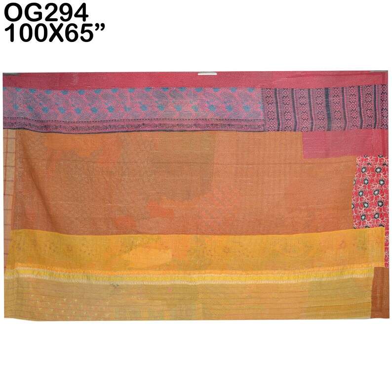Vintage Kantha Quilt Plaids Gudri Reversible Throw Ralli Bedspread Bedding Indian Handmade OG294