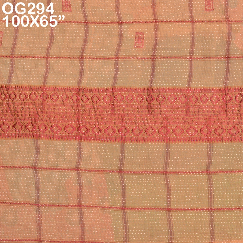 Vintage Kantha Quilt Plaids Gudri Reversible Throw Ralli Bedspread Bedding Indian Handmade OG294