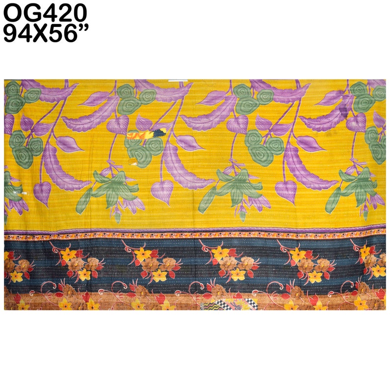 Vintage Kantha Quilt Plaids Gudri Reversible Throw Ralli Bedspread Bedding Indian Handmade OG420