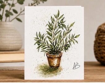 Tarjeta de felicitación con acuarela de olivo / Bellevue Botanicals n.º 2 / Tarjeta campestre francesa / Interior en blanco