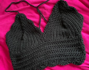 Black Bralette Top Handmade Crochet