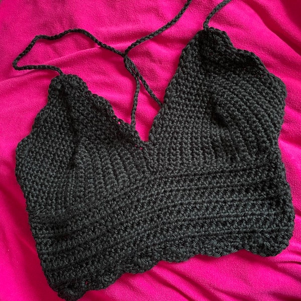 Black Bralette Top Handmade Crochet