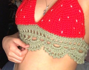 Strawberry Crochet Bralette Top Handmade