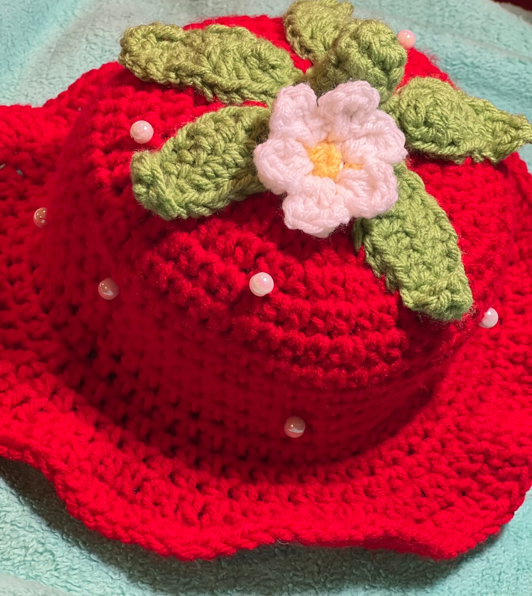 Strawberry Handmade Crochet Ruffled Bucket Hat - Etsy