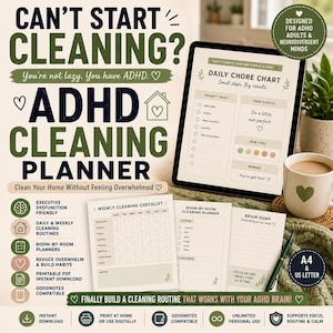 ADHD Cleaning Planner Printable | Executive Dysfunction Chore Chart | Cleaning Checklist PDF | ADHD Home Reset | Overwhelm Organizer
