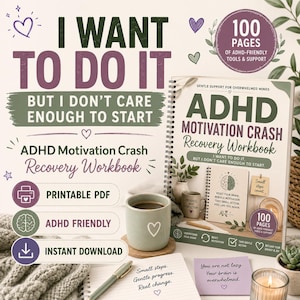 ADHD Motivation Crash Recovery Workbook Printable | Executive Dysfunction Reset Kit PDF | Task Paralysis Help | ADHD Burnout Recovery Planne