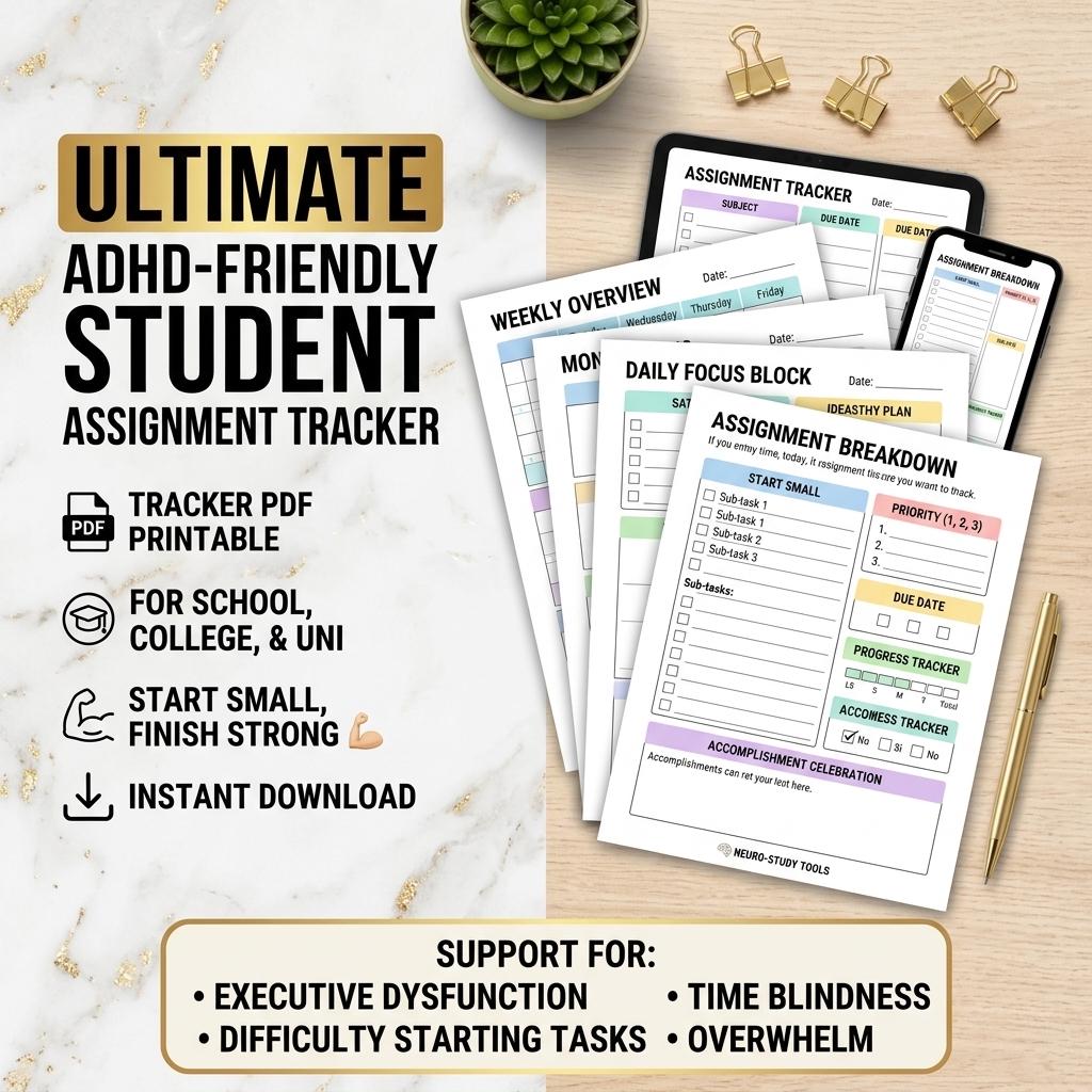 ADHD Assignment Tracker Printable | Student Homework Planner PDF ...