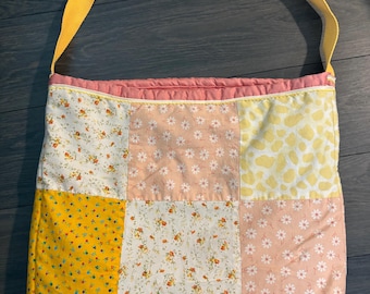 Pink and Yellow Upcycled Quilt Tote