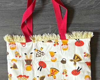 Vintage Up-cycled Large Yellow and Orange Towel Tote