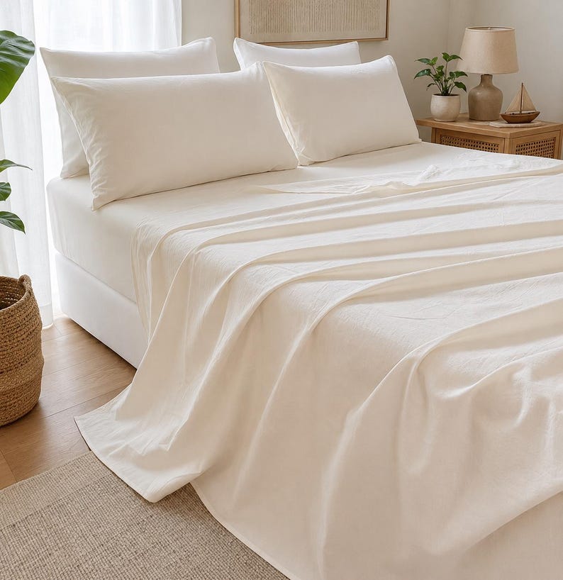 3pcs Linen Bedding Sheets Set Kids Bedding Luxury Tencel Fabric for Bed and Room Decor Bige