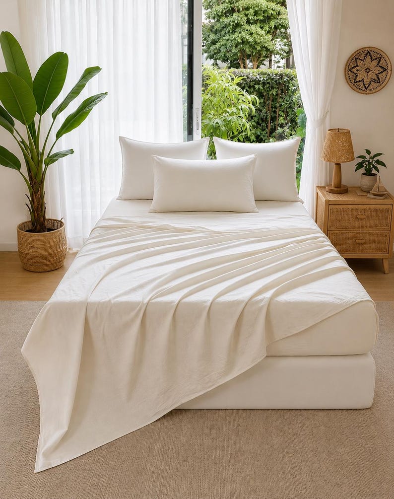 3pcs Linen Bedding Sheets Set Kids Bedding Luxury Tencel Fabric for Bed and Room Decor image 1
