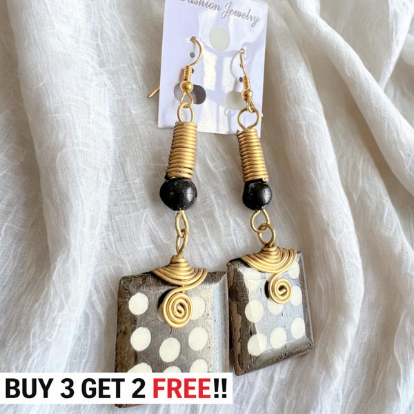 761 Brass African Earrings for Women, Boho Ethnic Dangle Earrings, Statement Handmade Jewelry, Unique Gift for Her USA