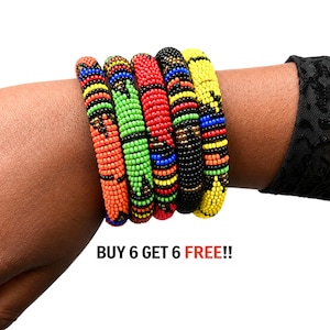 ZULU Beaded Bangles for Women, Handmade African Tribal Boho Ethnic Jewelry, Wholesale Zulu Seed Bead Bracelets
