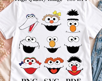 Street Monsters SVG Bundle, Elmo, Cookie Monster And Friends, Big Bird, Street Monsters Faces, Clipart Birthday Cricut Digital Download