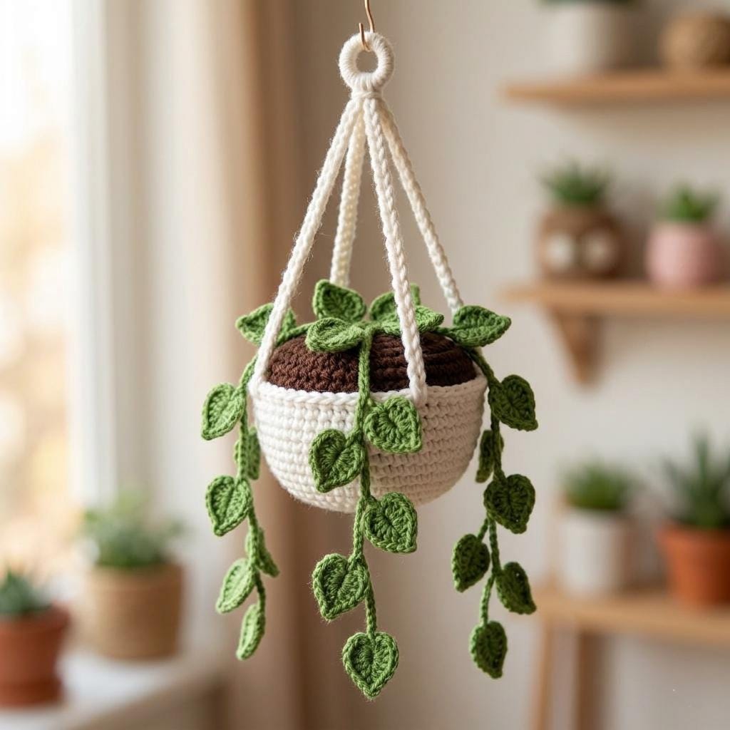 38 Hanging Plant Crochet Patterns to Brighten Your Home and Car Decor 35 Crochet Hanging Plant Heart Vine
