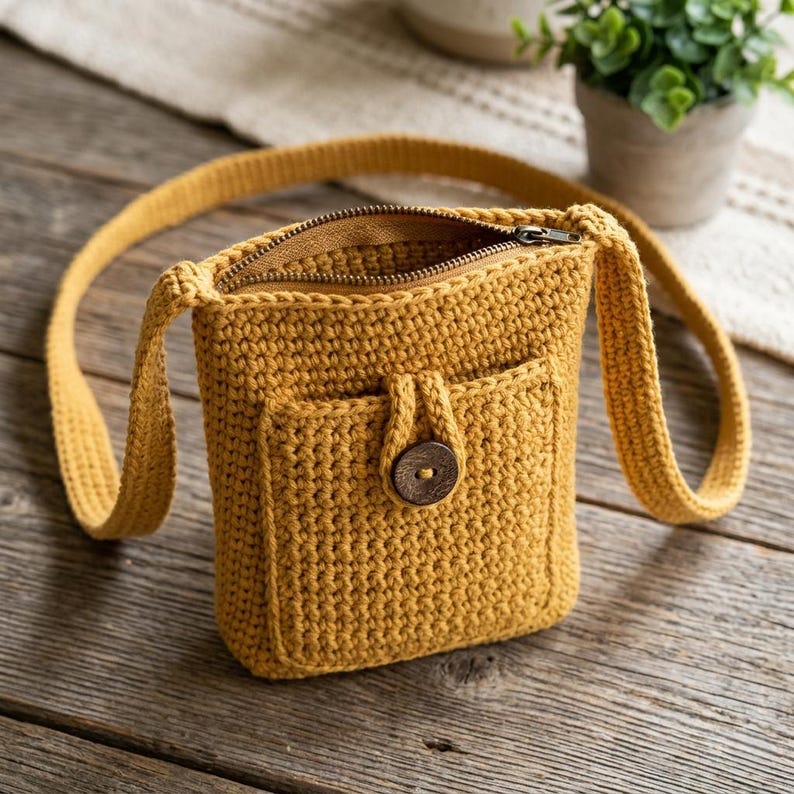 Zippered Crossbody Phone Bag crochet pattern listing photo by CrochetWithHaris