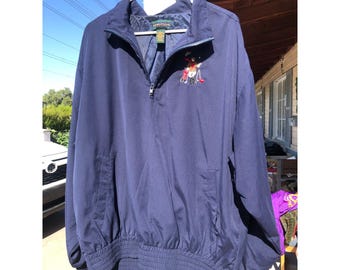 Vtg Izod Club Navy Golf Pullover Jacket GWAO Aviator Pilot Mountain Embroidery L