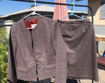 Vintage Plumtree by Wescott 2pc Tweed Skirt Suit Heathered Plum Made in Canada