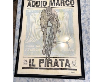 Picture frame of pro Cyclist Marco Pantani, Grand Tours Multi Champion 29"x 21"